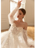 Beaded Sweetheart Neck Ivory 3D Floral Lace Tulle Wedding Dress